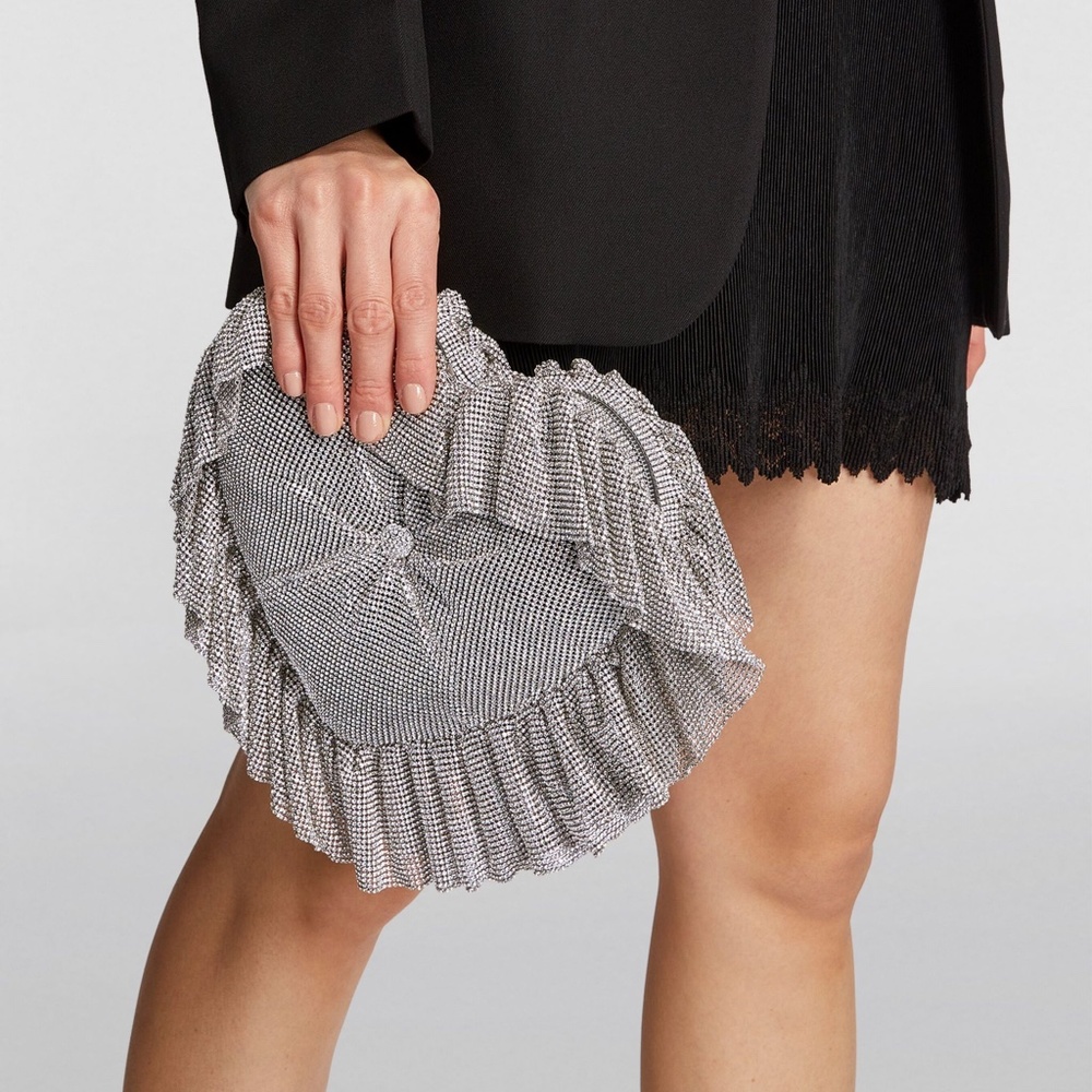 $1990 Alexander Wang Silver Heart Pillow Crystal Mesh Clutch Bag